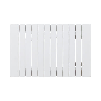 Aurelian Folding Acacia Wood Outdoor Side Table – White Slat-Top Patio Accent Table, 22.75"
