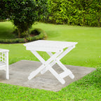 Aurelian Folding Acacia Wood Outdoor Side Table – White Slat-Top Patio Accent Table, 22.75"