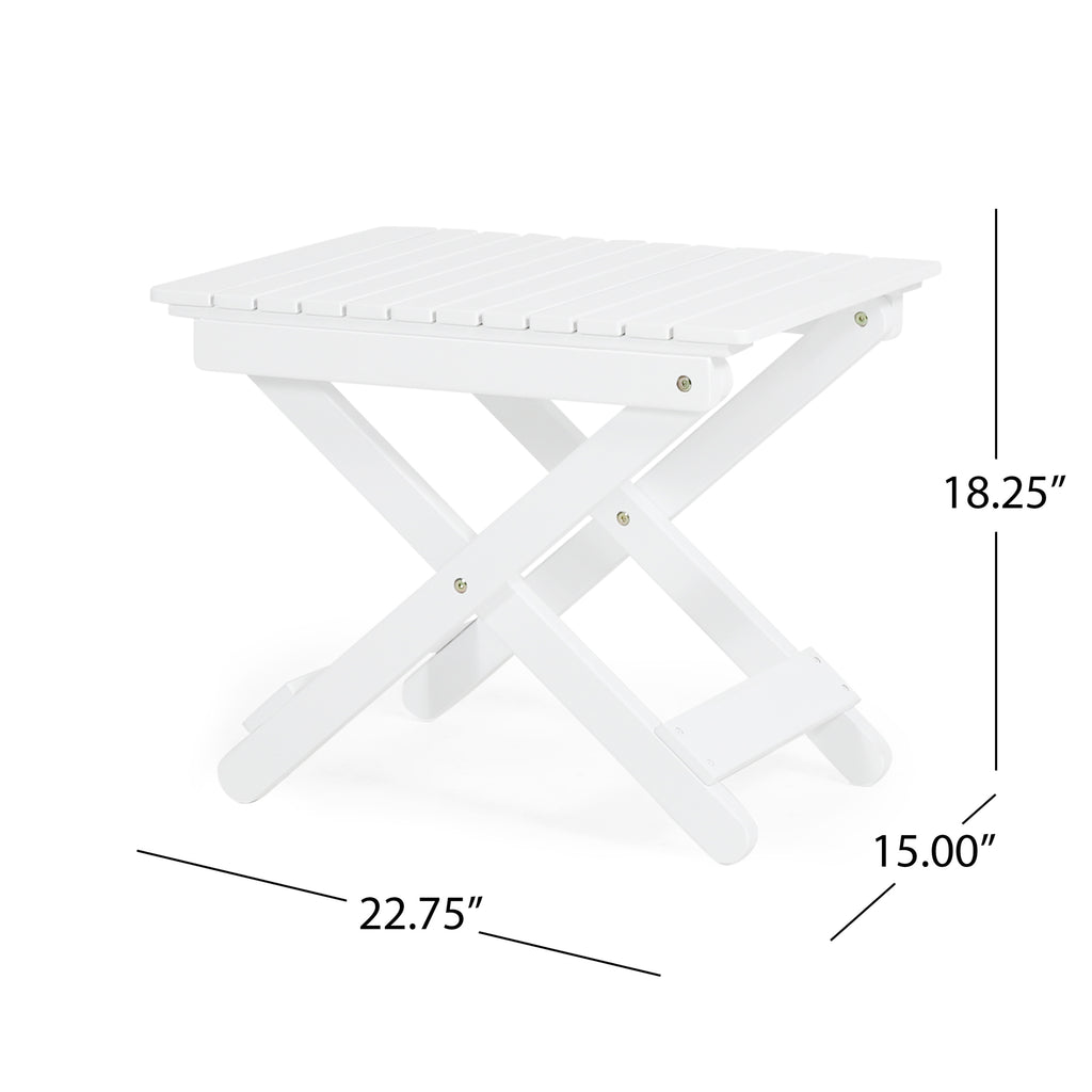 Aurelian Folding Acacia Wood Outdoor Side Table – White Slat-Top Patio Accent Table, 22.75"