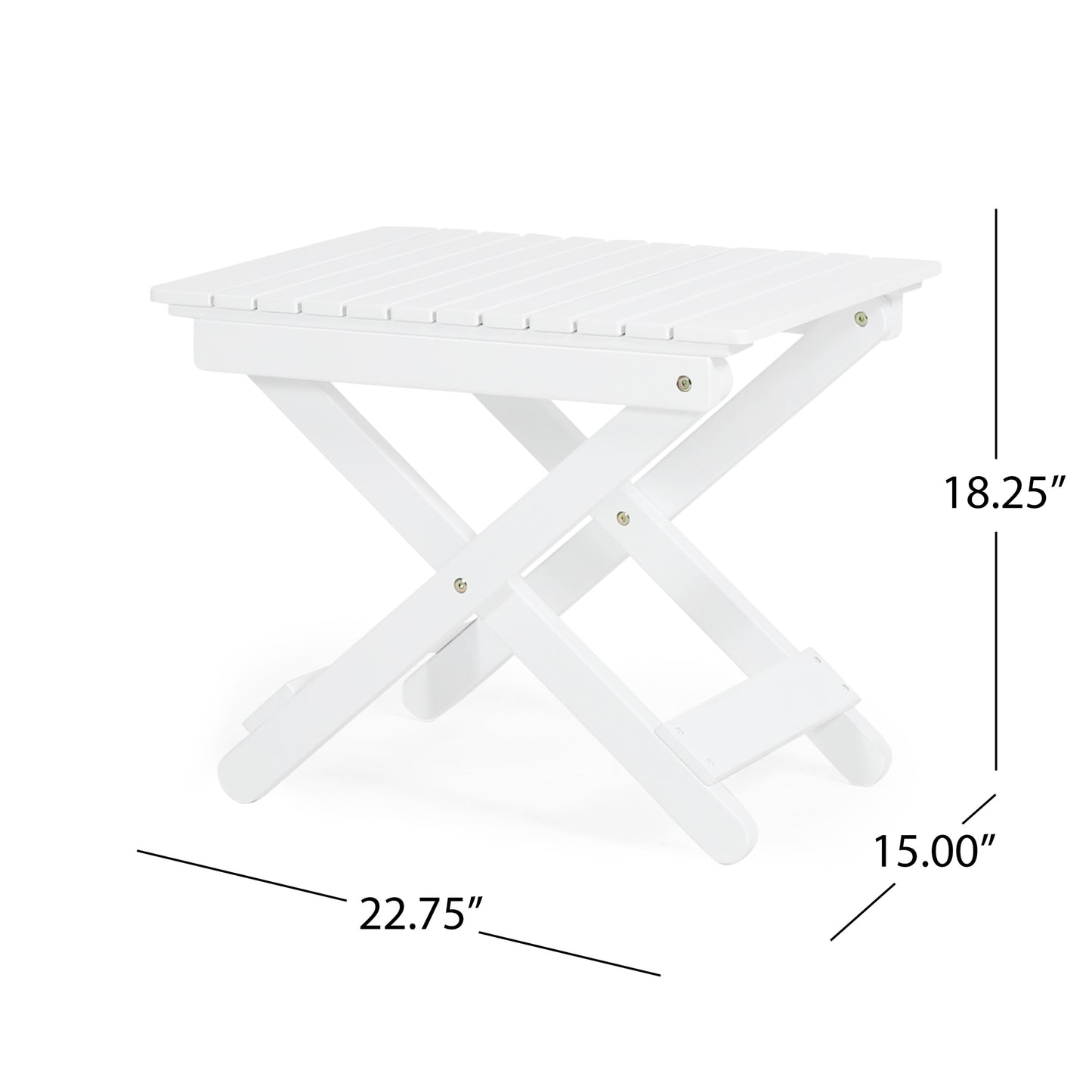 Aurelian Folding Acacia Wood Outdoor Side Table – White Slat-Top Patio Accent Table, 22.75"