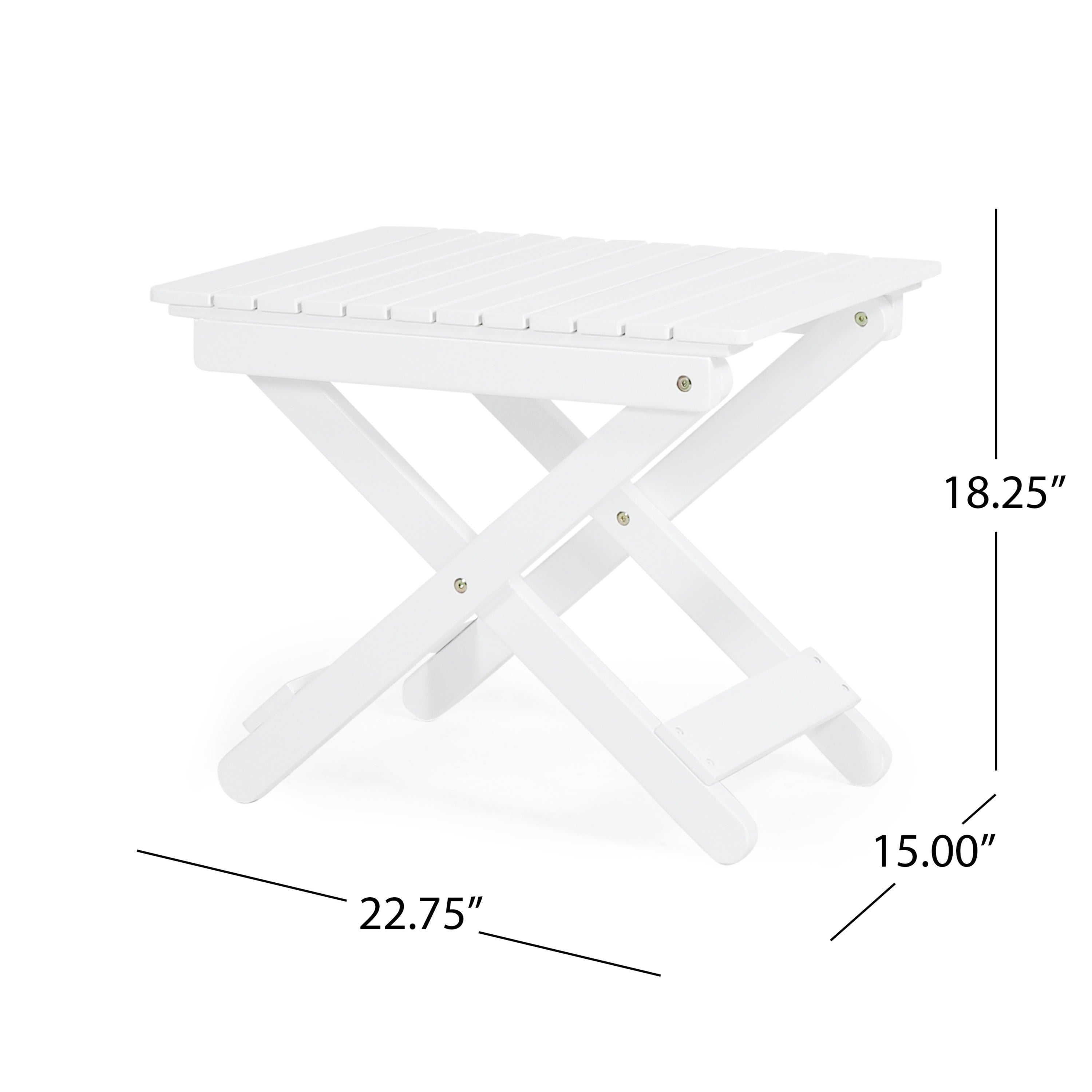 Aurelian Folding Acacia Wood Outdoor Side Table – White Slat-Top Patio Accent Table, 22.75"