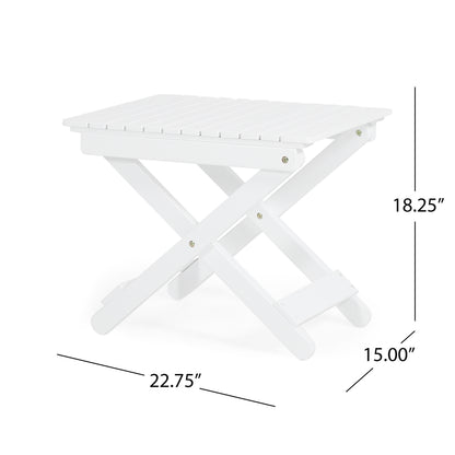 Aurelian Folding Acacia Wood Outdoor Side Table – White Slat-Top Patio Accent Table, 22.75"