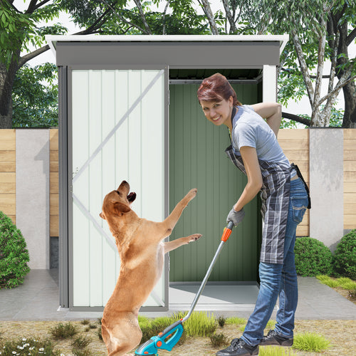 Aurelian 5 x 3 Ft Outdoor Storage Shed – Metal Garden Tool Shed with Sloping Roof & Lockable Door, Grey