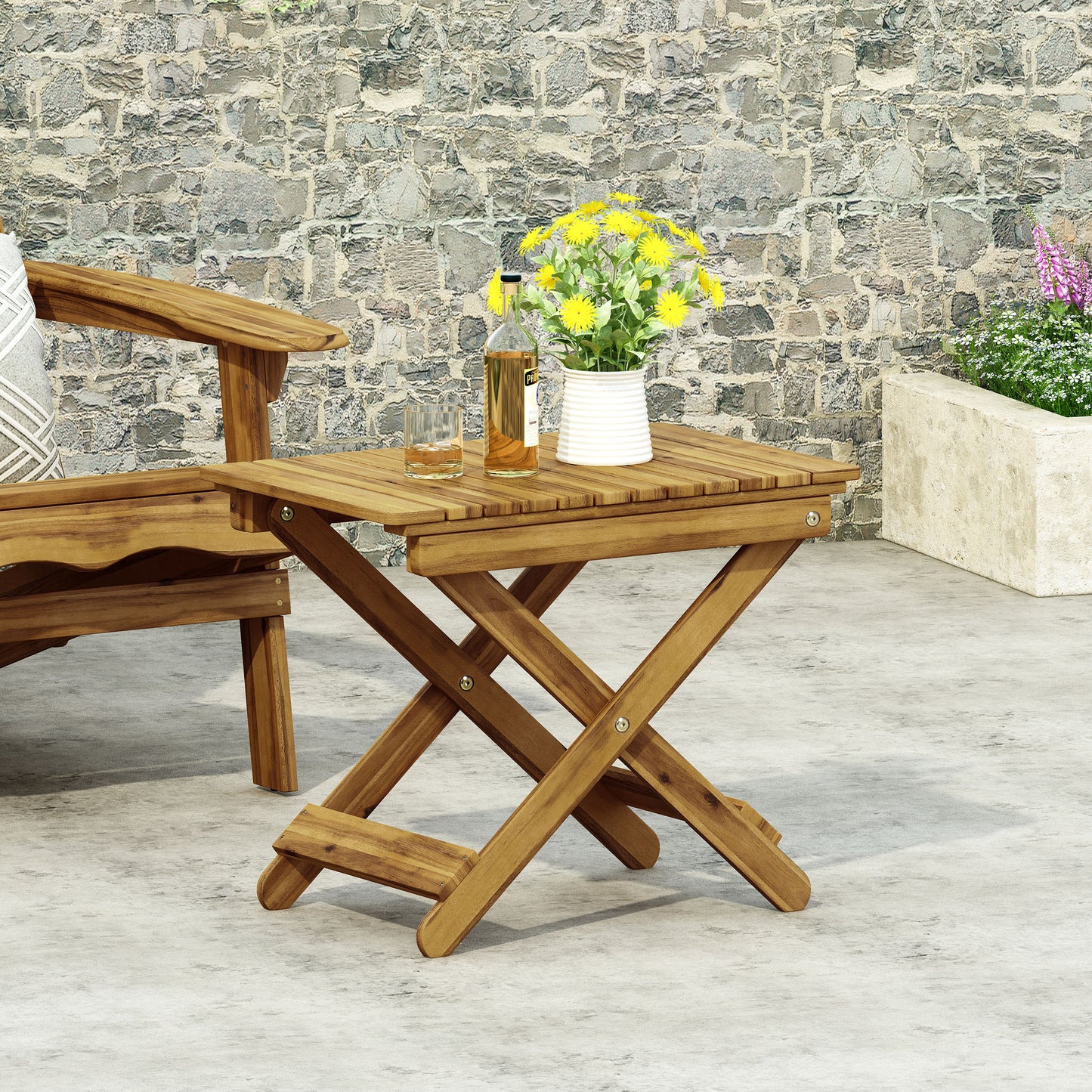Aurelian Folding Acacia Wood Outdoor Side Table – Natural Slat-Top Patio Accent Table, 22.75