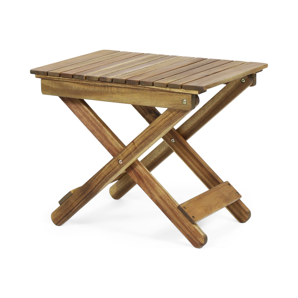 Aurelian Folding Acacia Wood Outdoor Side Table – Natural Slat-Top Patio Accent Table, 22.75