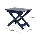 Aurelian Folding Acacia Wood Outdoor Side Table – Navy Blue Slat-Top Patio Accent Table, 22.75"