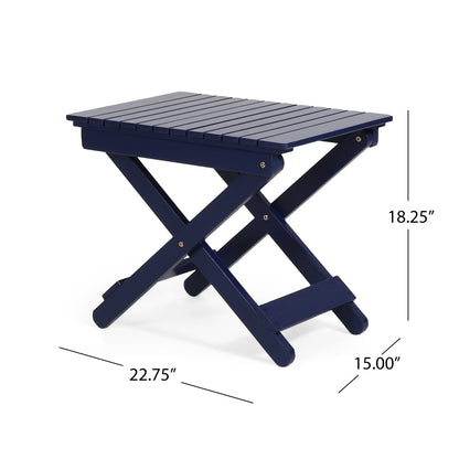 Aurelian Folding Acacia Wood Outdoor Side Table – Navy Blue Slat-Top Patio Accent Table, 22.75"
