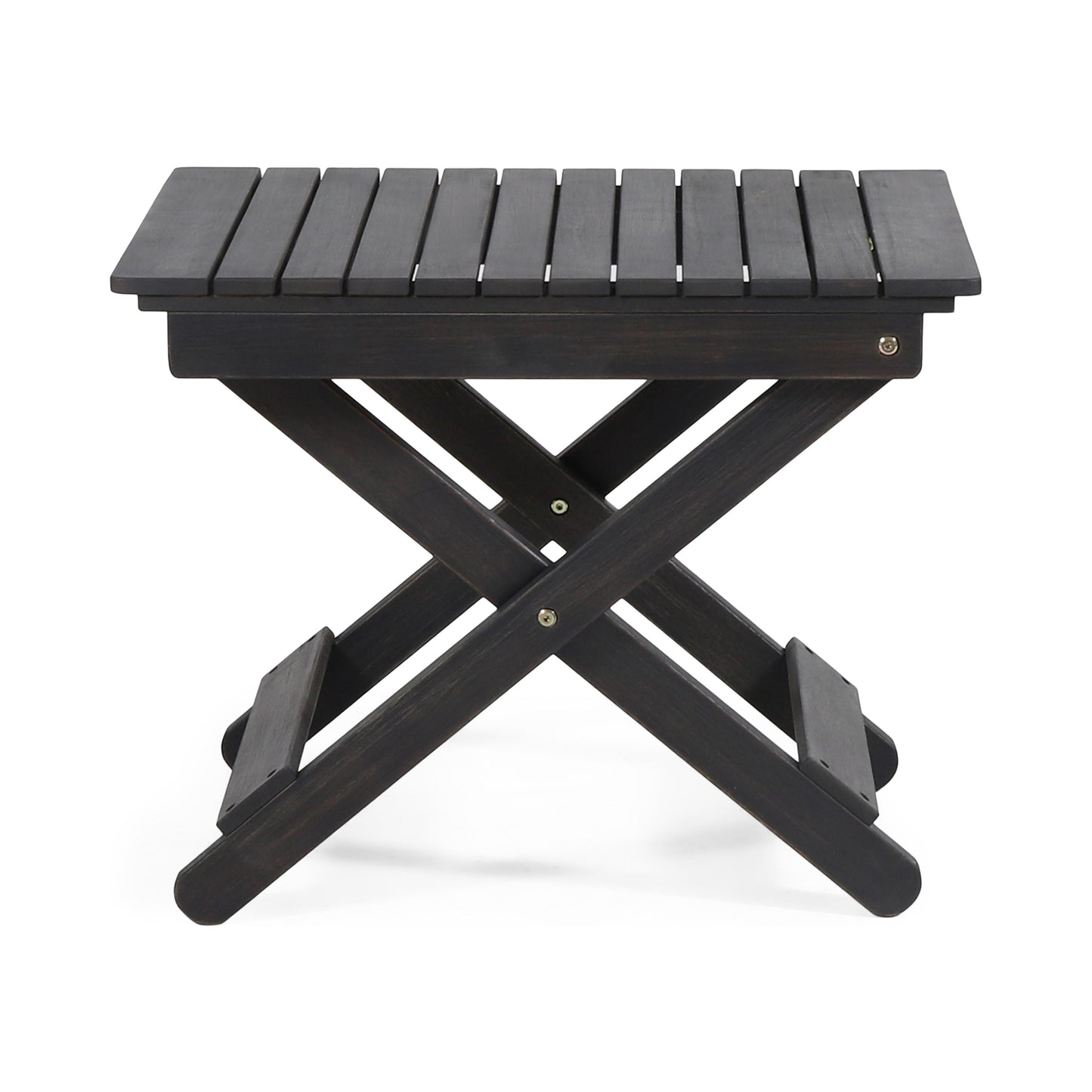 Aureliаn Folding Acacia Wood Outdoor Side Table – Modern Slat-Top Patio Accent Table, Dark Gray 22.75"