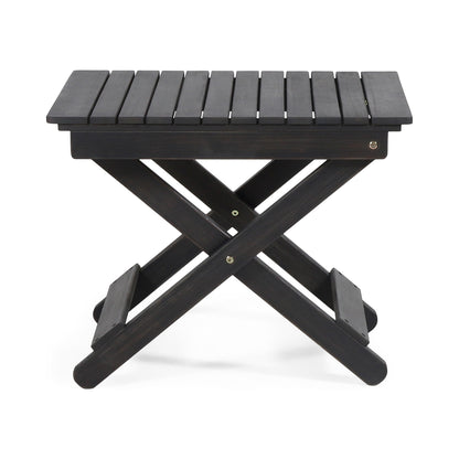 Aureliаn Folding Acacia Wood Outdoor Side Table – Modern Slat-Top Patio Accent Table, Dark Gray 22.75"