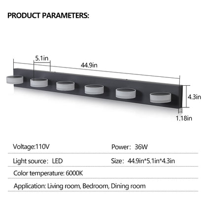 LED Modern Black 6-Light Vanity Lights Fixtures Over Mirror Bath Wall Lighting