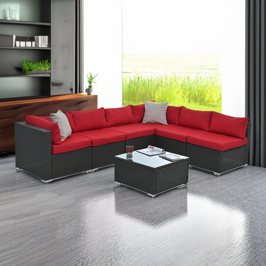 𝗔𝘂𝗿𝗲𝗹𝗶𝗮𝗻 7-𝗣𝗶𝗲𝗰𝗲 𝗠𝗼𝗱𝘂𝗹𝗮𝗿 𝗢𝘂𝘁𝗱𝗼𝗼𝗿 𝗟𝗼𝘂𝗻𝗴𝗲 𝗦𝗲𝘁 – 𝗣𝗘 𝗪𝗶𝗰𝗸𝗲𝗿 𝗣𝗮𝘁𝗶𝗼 𝗙𝘂𝗿𝗻𝗶𝘁𝘂𝗿𝗲 𝘄𝗶𝘁𝗵 𝗧𝗲𝗺𝗽𝗲𝗿𝗲𝗱 𝗚𝗹𝗮𝘀𝘀 𝗧𝗮𝗯𝗹𝗲, 𝗗𝗮𝗿𝗸 𝗚𝗿𝗮𝘆