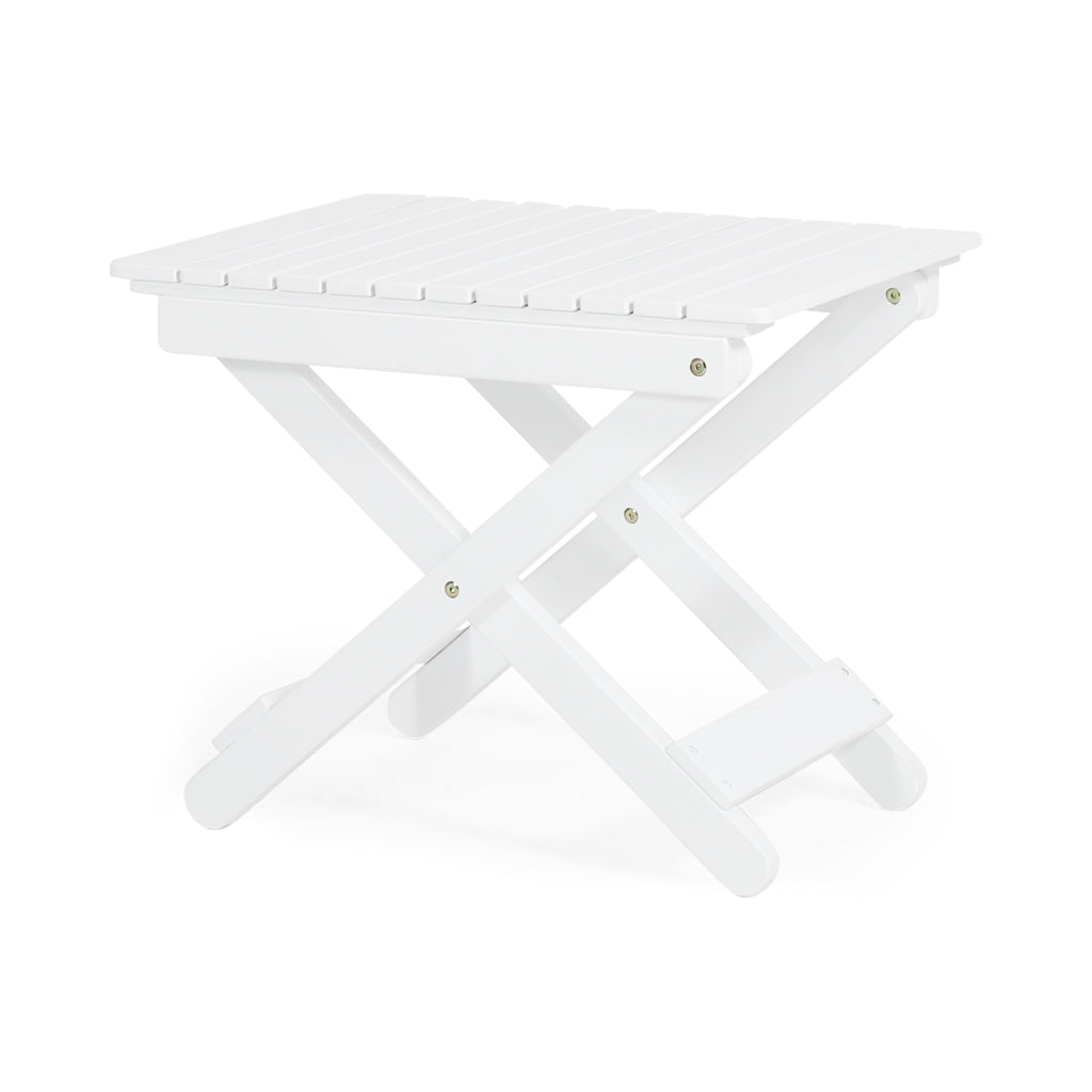 Aurelian Folding Acacia Wood Outdoor Side Table – White Slat-Top Patio Accent Table, 22.75"