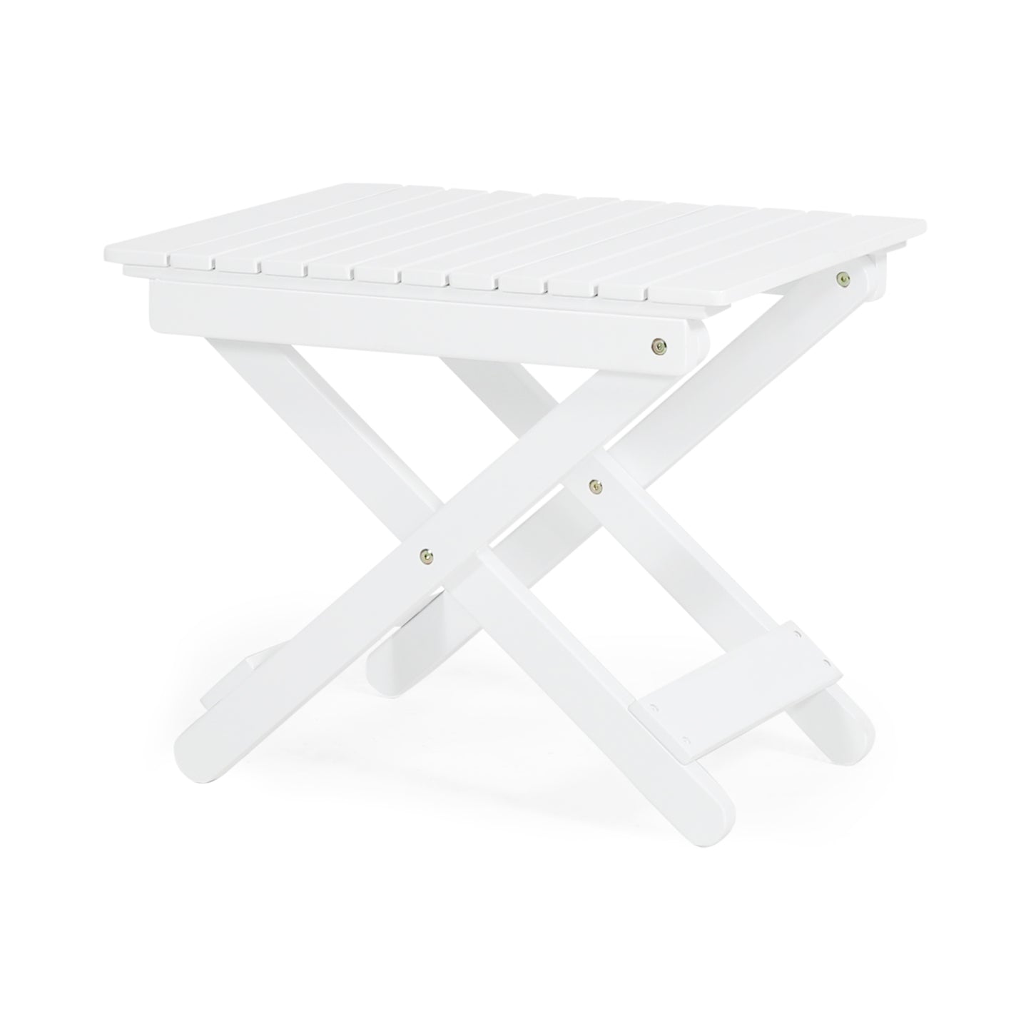 Aurelian Folding Acacia Wood Outdoor Side Table – White Slat-Top Patio Accent Table, 22.75"