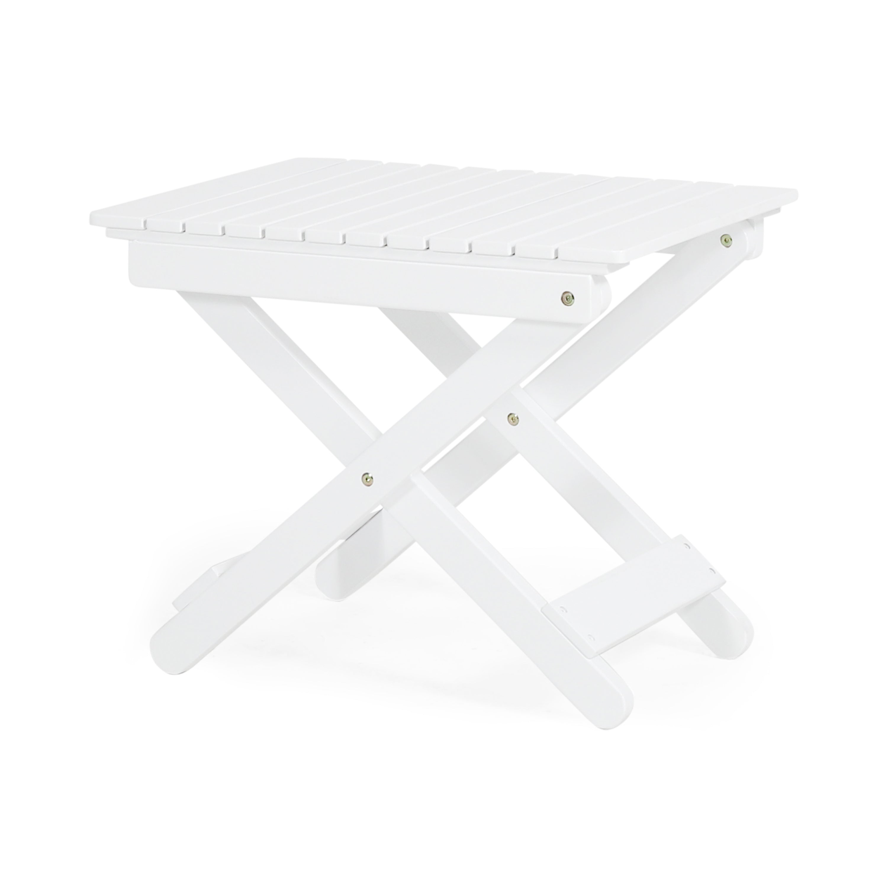 Aurelian Folding Acacia Wood Outdoor Side Table – White Slat-Top Patio Accent Table, 22.75"