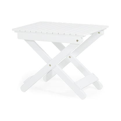 Aurelian Folding Acacia Wood Outdoor Side Table – White Slat-Top Patio Accent Table, 22.75"