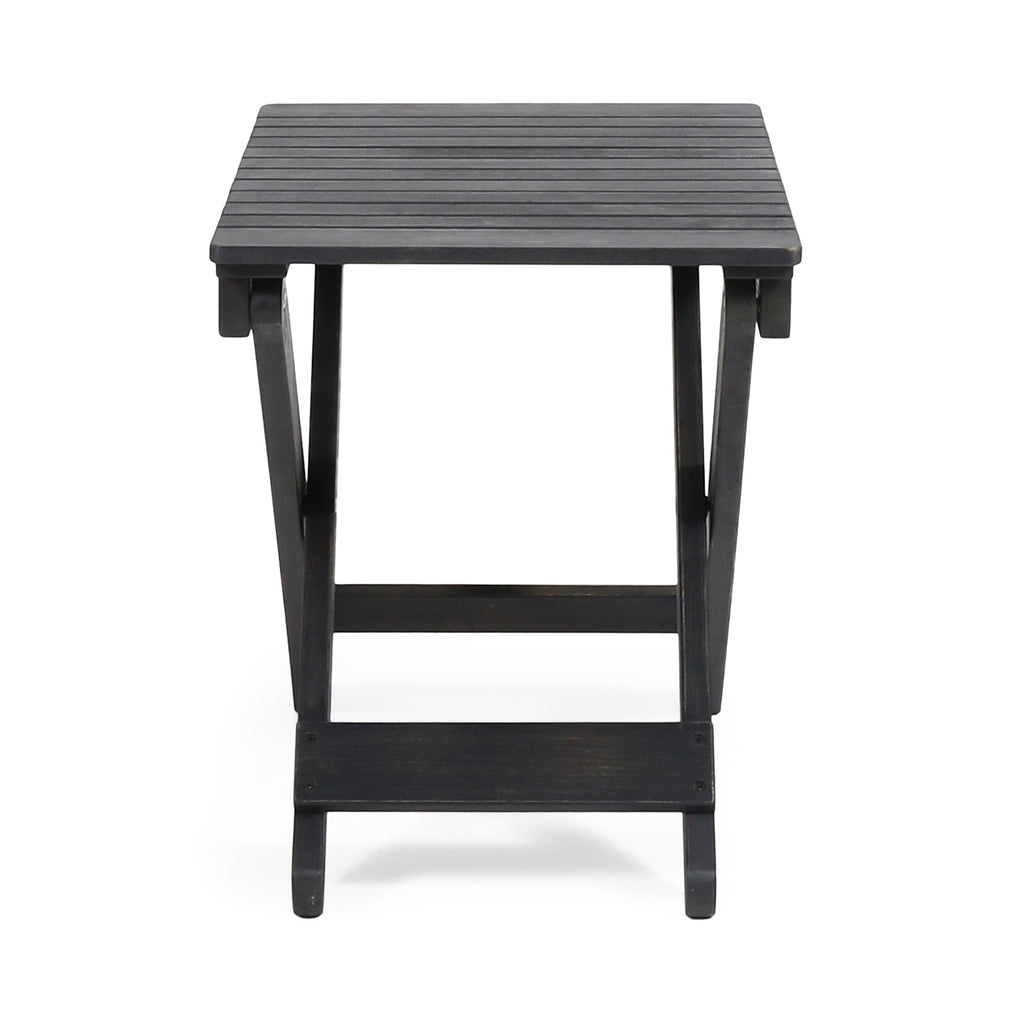 Aureliаn Folding Acacia Wood Outdoor Side Table – Modern Slat-Top Patio Accent Table, Dark Gray 22.75"