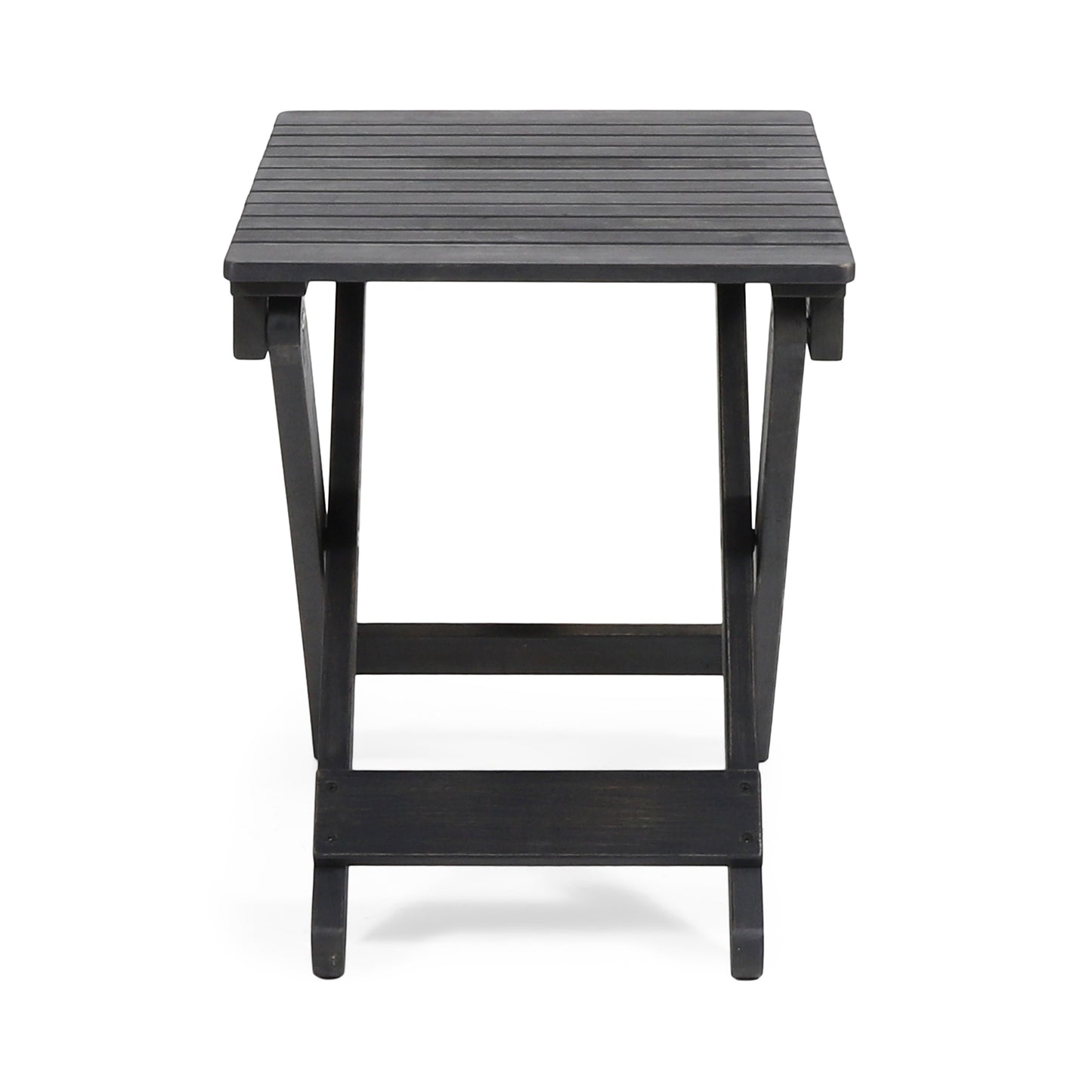 Aureliаn Folding Acacia Wood Outdoor Side Table – Modern Slat-Top Patio Accent Table, Dark Gray 22.75"