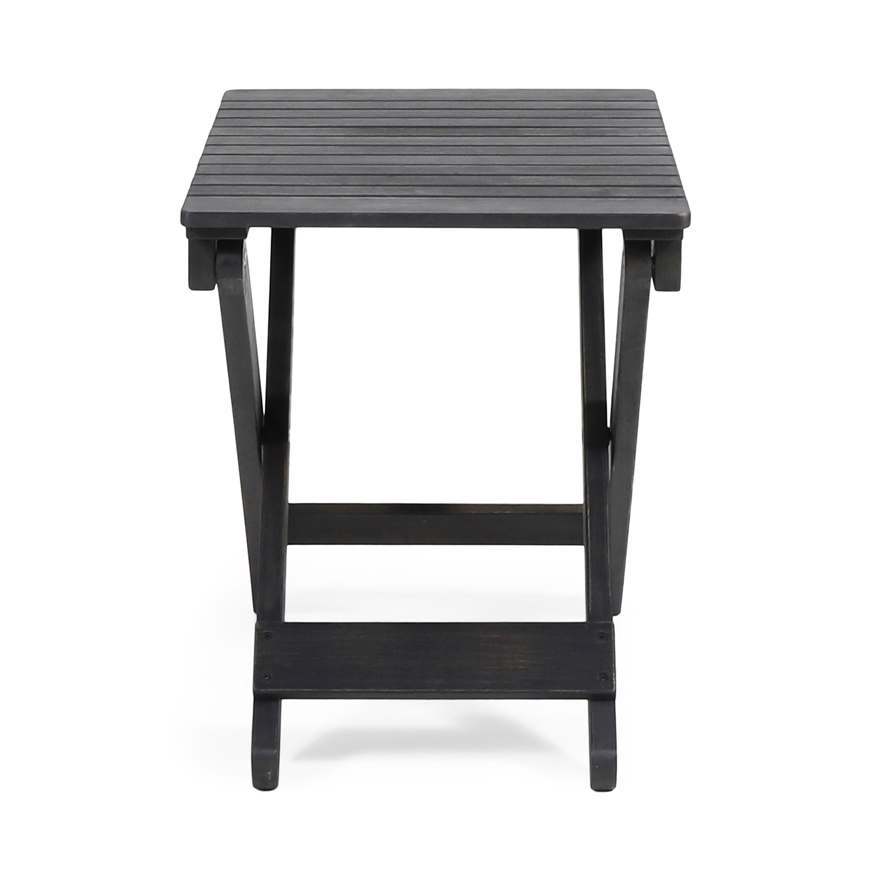Aureliаn Folding Acacia Wood Outdoor Side Table – Modern Slat-Top Patio Accent Table, Dark Gray 22.75"