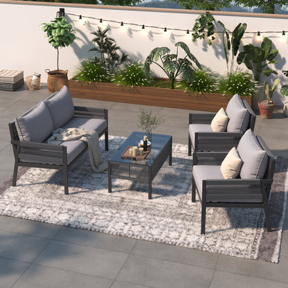 𝗔𝘂𝗿𝗲𝗹𝗶𝗮𝗻 4-𝗣𝗶𝗲𝗰𝗲 𝗥𝗼𝗽𝗲 𝗢𝘂𝘁𝗱𝗼𝗼𝗿 𝗟𝗼𝘂𝗻𝗴𝗲 𝗦𝗲𝘁 – 𝗗𝗲𝗲𝗽 𝗦𝗲𝗮𝘁𝗶𝗻𝗴 𝗣𝗮𝘁𝗶𝗼 𝗙𝘂𝗿𝗻𝗶𝘁𝘂𝗿𝗲 𝘄𝗶𝘁𝗵 𝗧𝗲𝗺𝗽𝗲𝗿𝗲𝗱 𝗚𝗹𝗮𝘀𝘀 𝗧𝗮𝗯𝗹𝗲, 𝗚𝗿𝗲𝘆