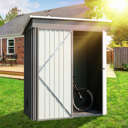 Aurelian 5 x 3 Ft Outdoor Storage Shed – Metal Garden Tool Shed with Sloping Roof & Lockable Door, Grey