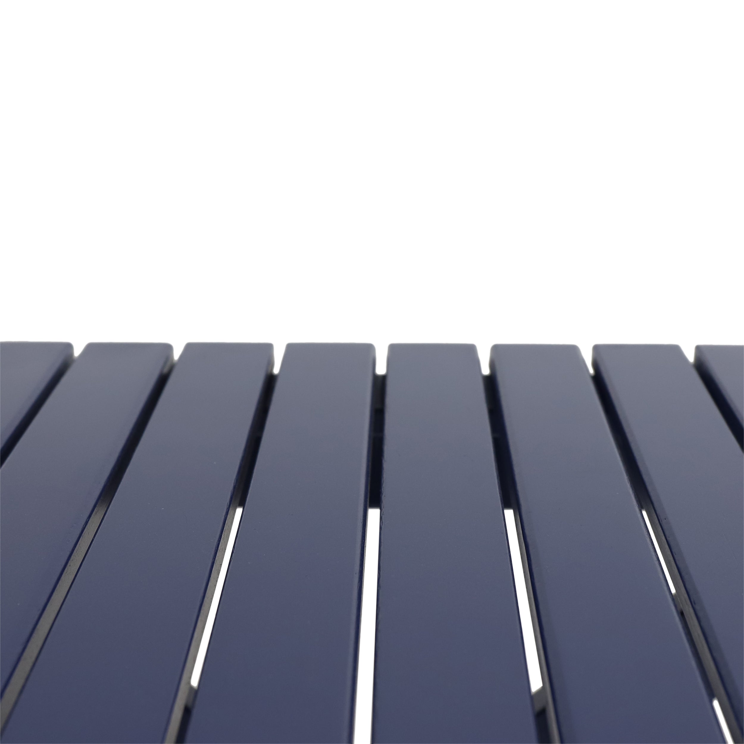 Aurelian Folding Acacia Wood Outdoor Side Table – Navy Blue Slat-Top Patio Accent Table, 22.75"