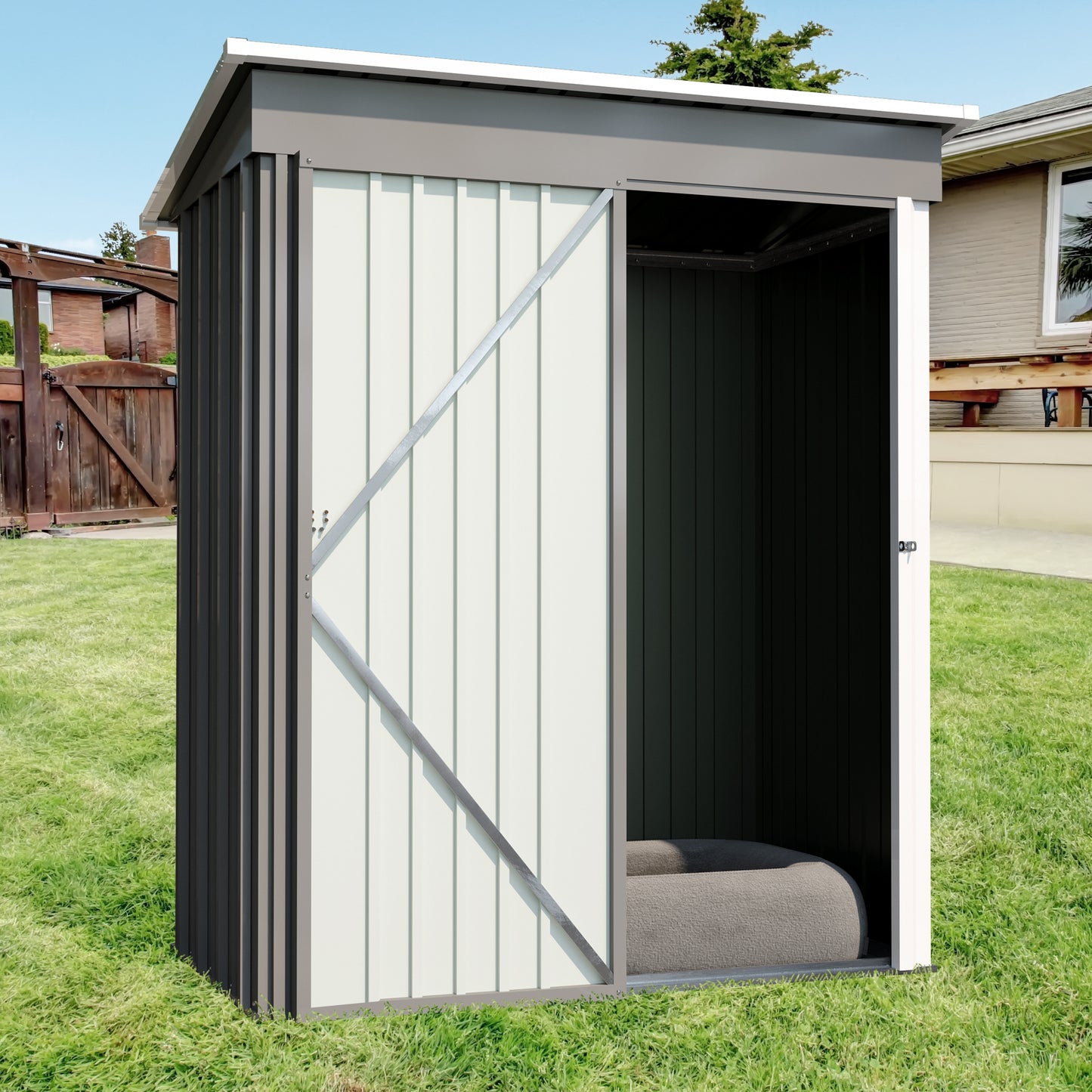 Aurelian 5 x 3 Ft Outdoor Storage Shed – Metal Garden Tool Shed with Sloping Roof & Lockable Door, Grey