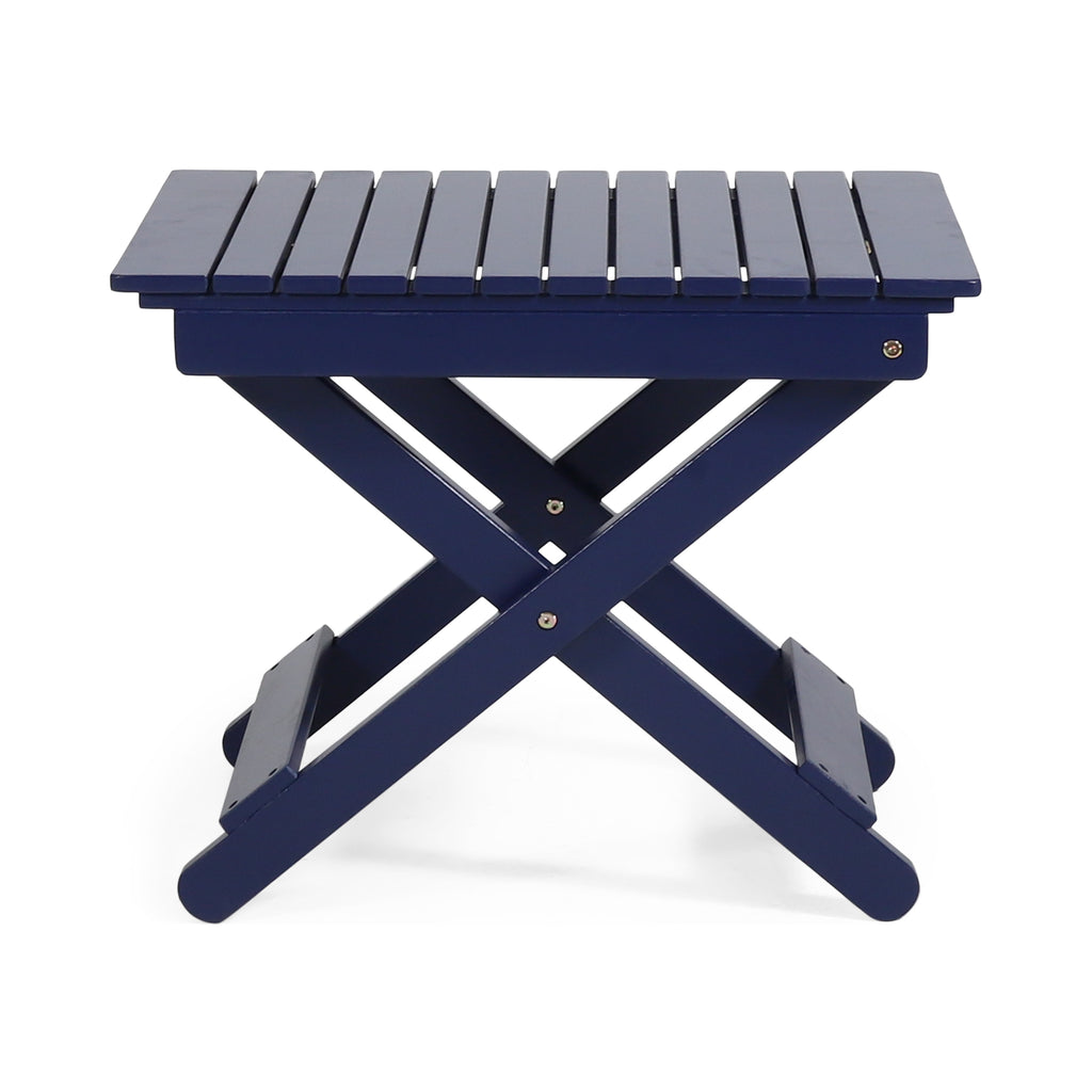Aurelian Folding Acacia Wood Outdoor Side Table – Navy Blue Slat-Top Patio Accent Table, 22.75"
