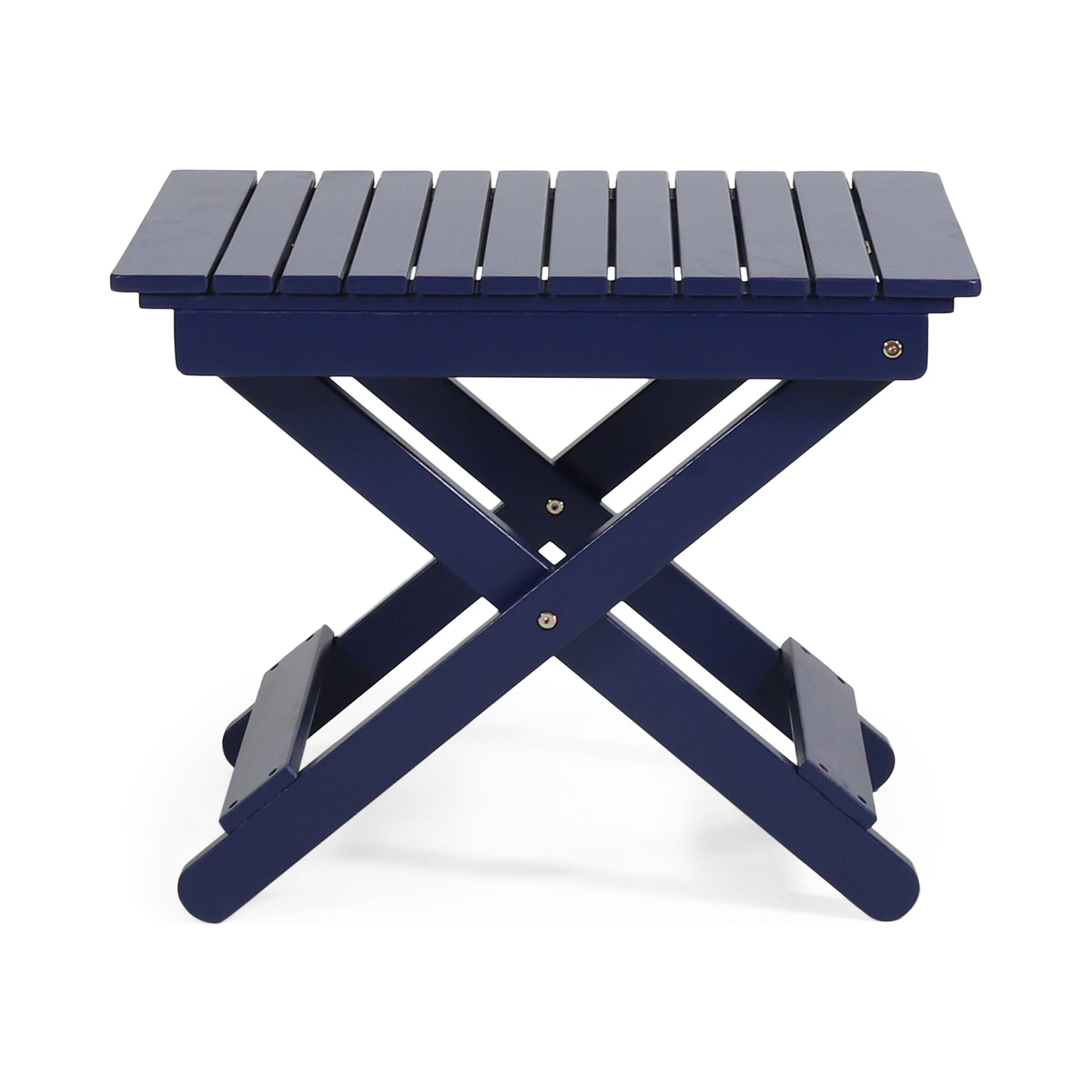 Aurelian Folding Acacia Wood Outdoor Side Table – Navy Blue Slat-Top Patio Accent Table, 22.75"