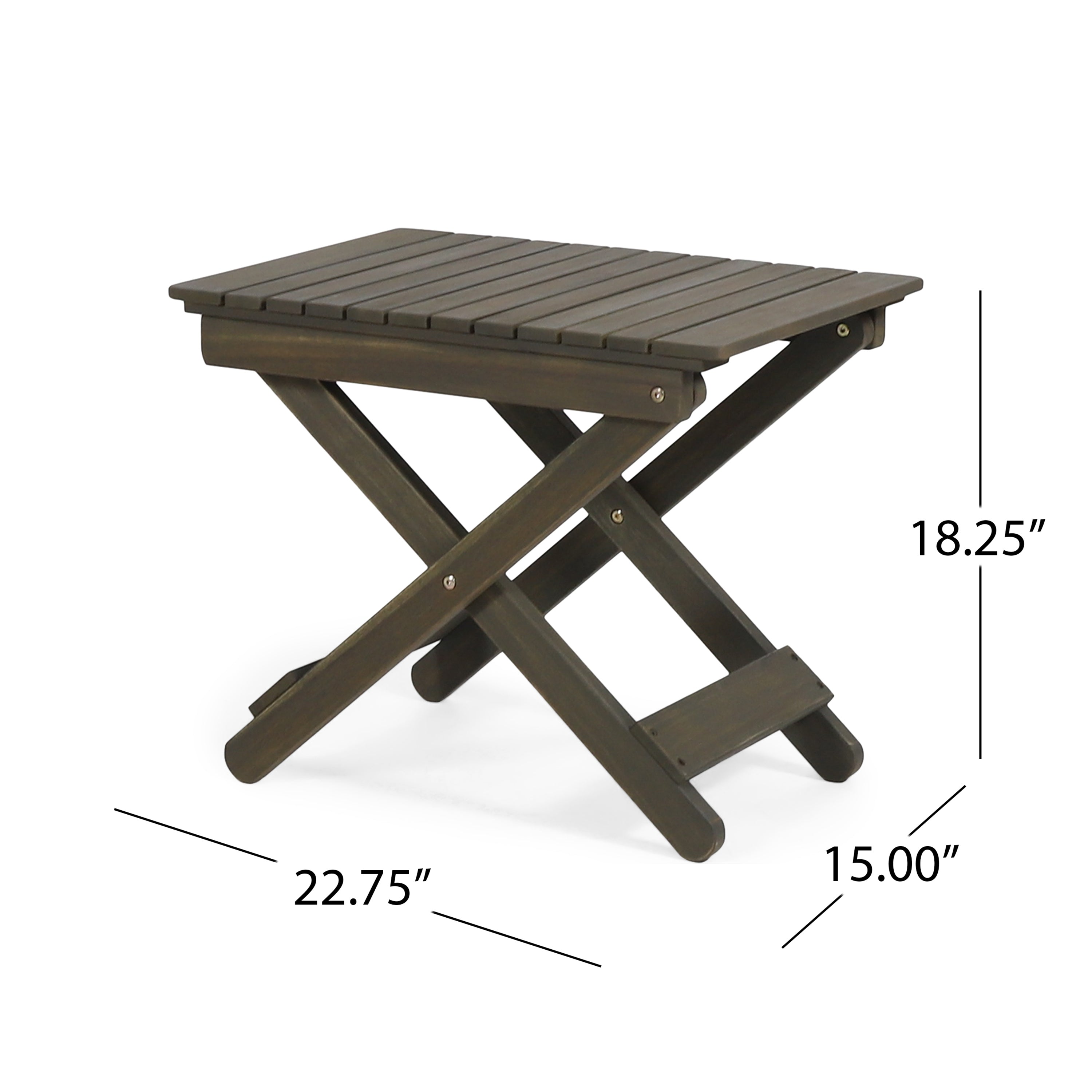 Aurelian Folding Acacia Wood Outdoor Side Table – Gray Slat-Top Patio Accent Table, 22.75"