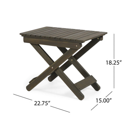 Aurelian Folding Acacia Wood Outdoor Side Table – Gray Slat-Top Patio Accent Table, 22.75"