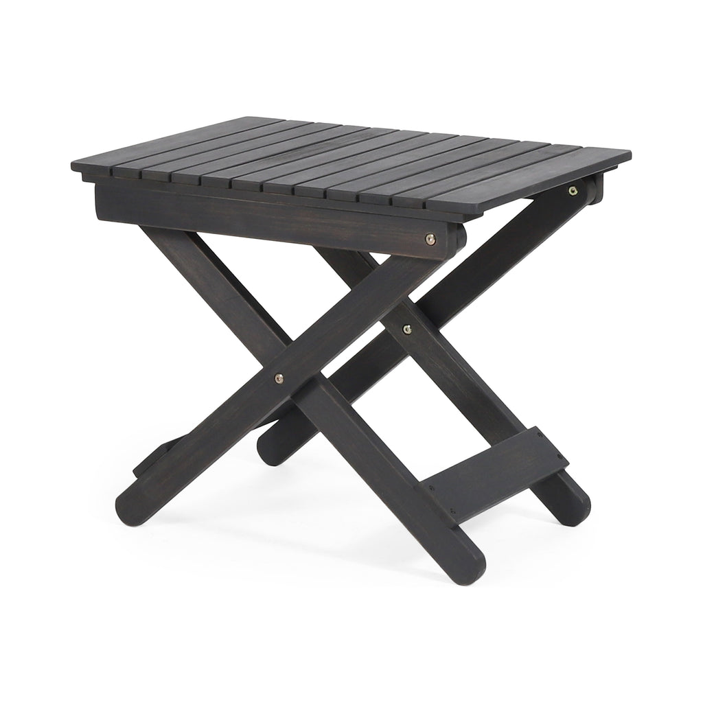 Aureliаn Folding Acacia Wood Outdoor Side Table – Modern Slat-Top Patio Accent Table, Dark Gray 22.75"