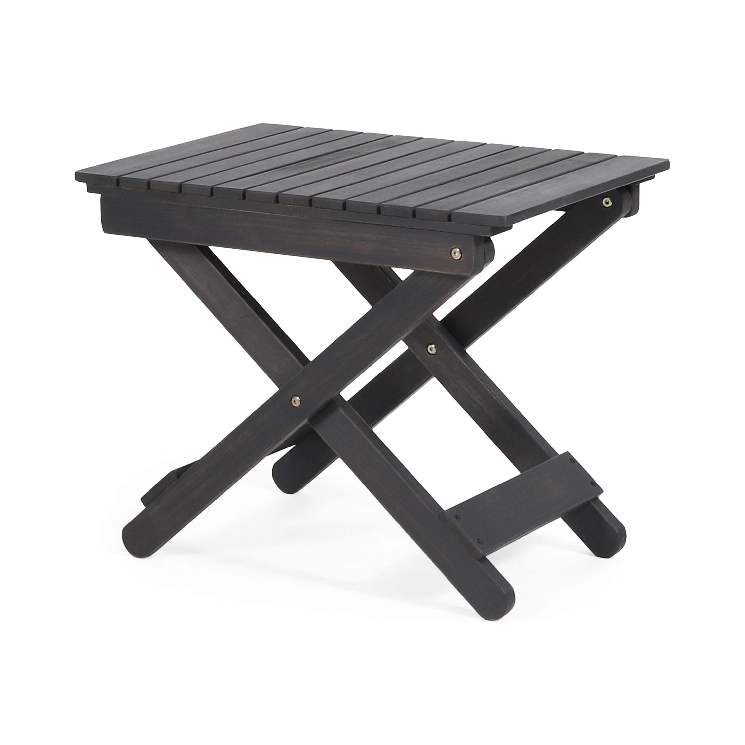 Aureliаn Folding Acacia Wood Outdoor Side Table – Modern Slat-Top Patio Accent Table, Dark Gray 22.75"