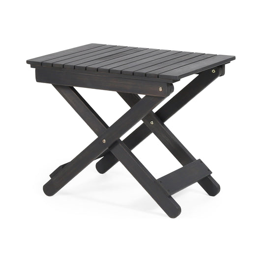 Aureliаn Folding Acacia Wood Outdoor Side Table – Modern Slat-Top Patio Accent Table, Dark Gray 22.75"