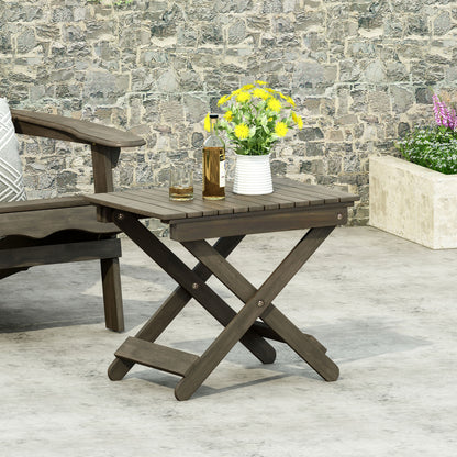 Aurelian Folding Acacia Wood Outdoor Side Table – Gray Slat-Top Patio Accent Table, 22.75"