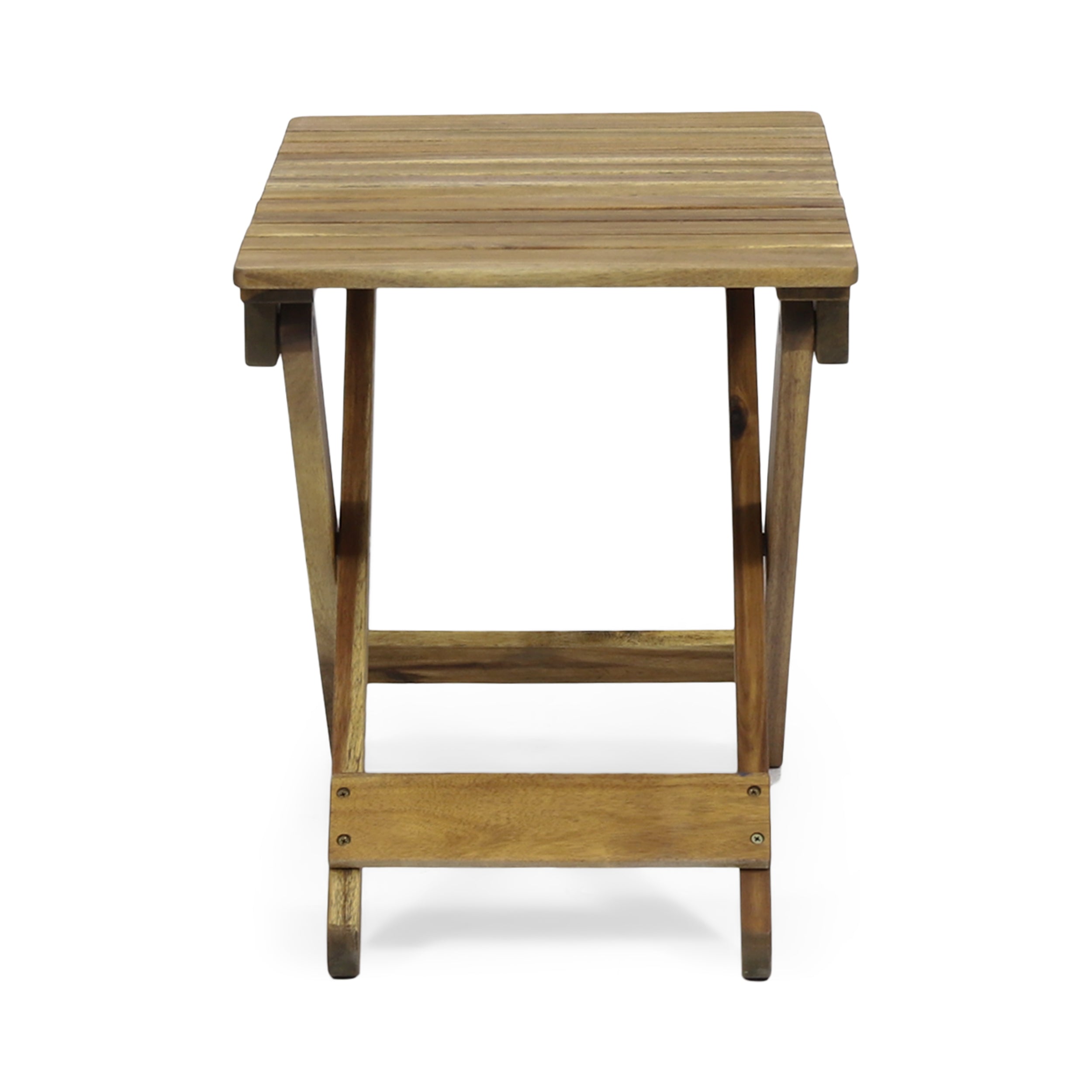 Aurelian Folding Acacia Wood Outdoor Side Table – Natural Slat-Top Patio Accent Table, 22.75