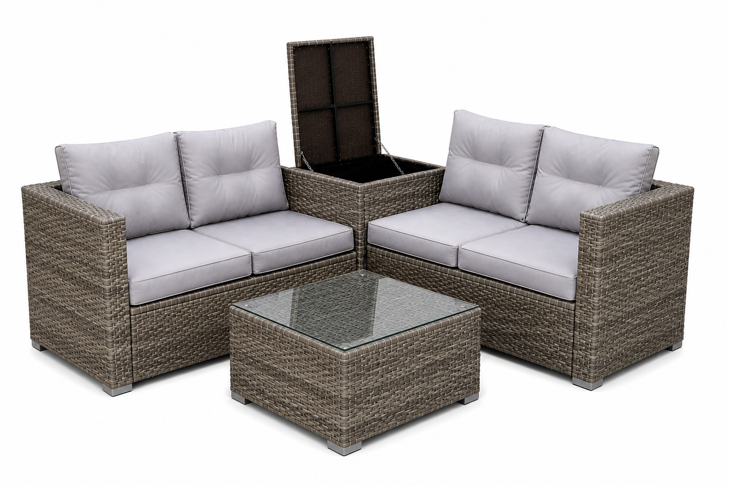 4-Piece Patio Sectional Wicker Rattan Outdoor Furniture Set with Storage Box – Modern Grey Patio Sofa Set